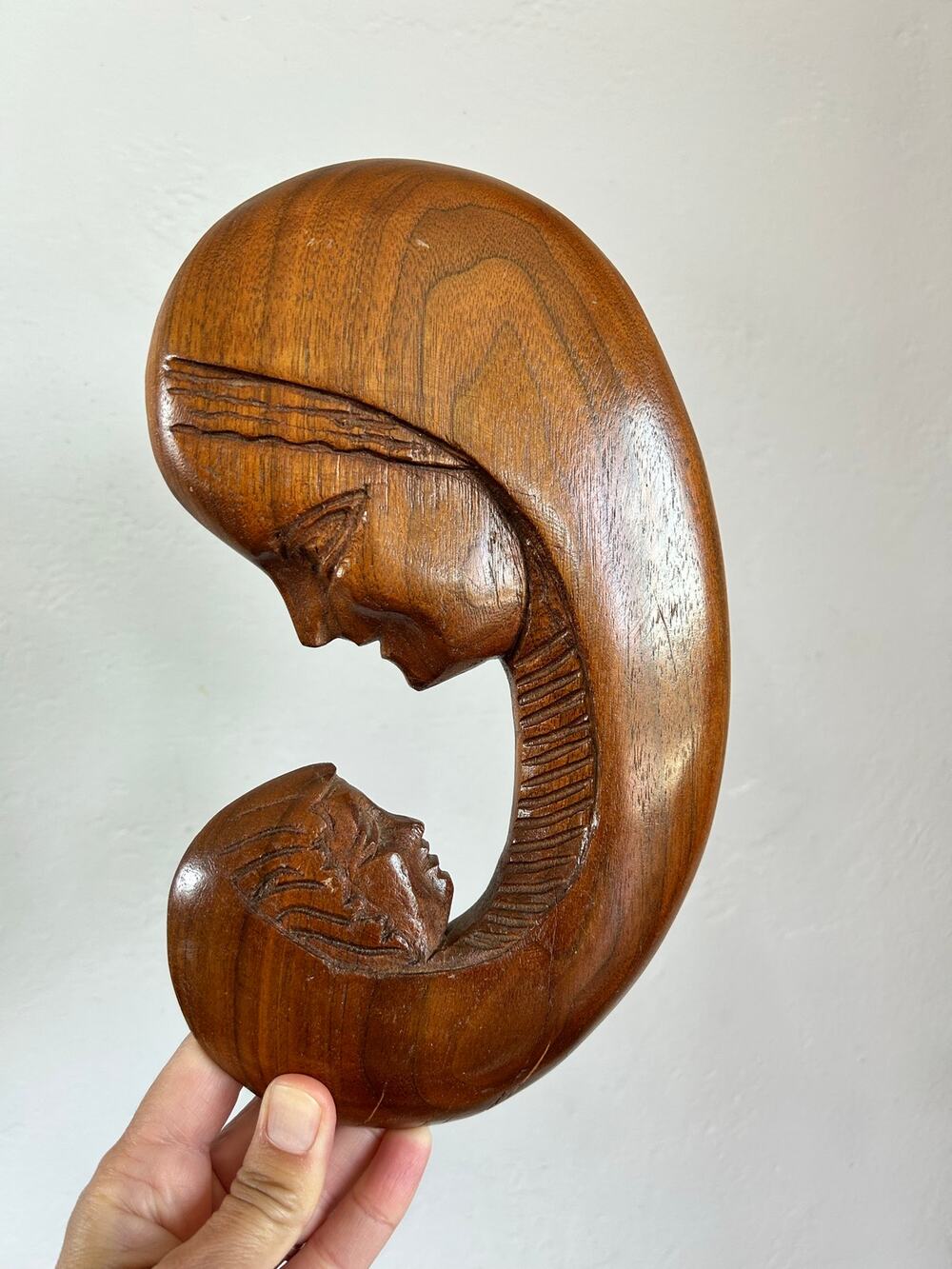 Vintage Carved Wood Mother and Child Sculpture | Folk Art Decor